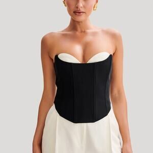 Oceane Contrast Suiting Strapless Corset - Black Size XXS